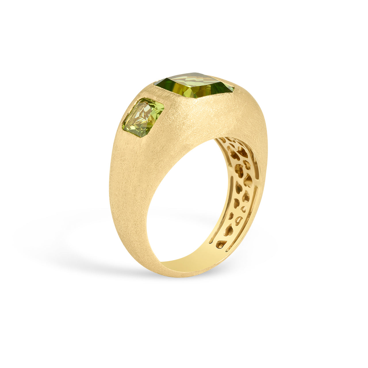Peridot Radiant 3 stone Gypsy Ring