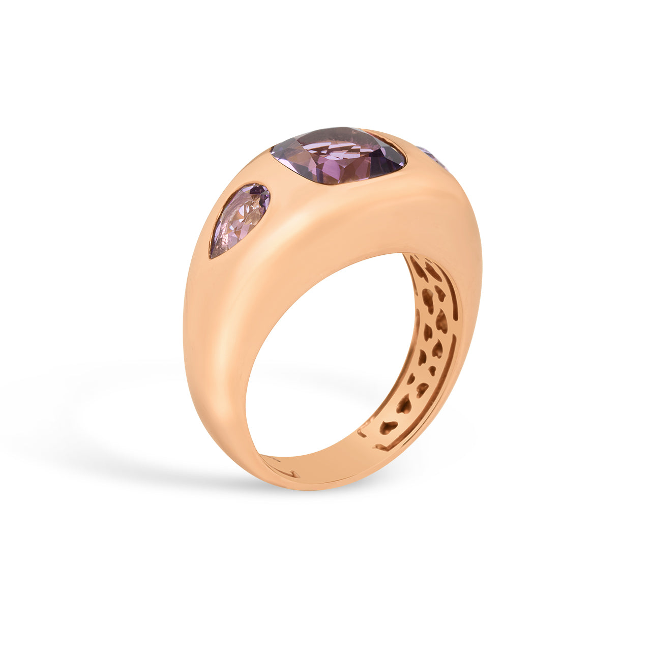 Amethyst Cushion & Pear 3 Stone Gypsy Ring