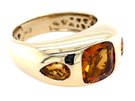 CITRINE CUSHION & PEAR 3 STONE RING