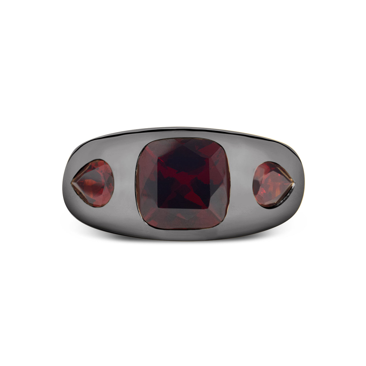 Garnet Cushion & Pear 3 Stone Gypsy Ring