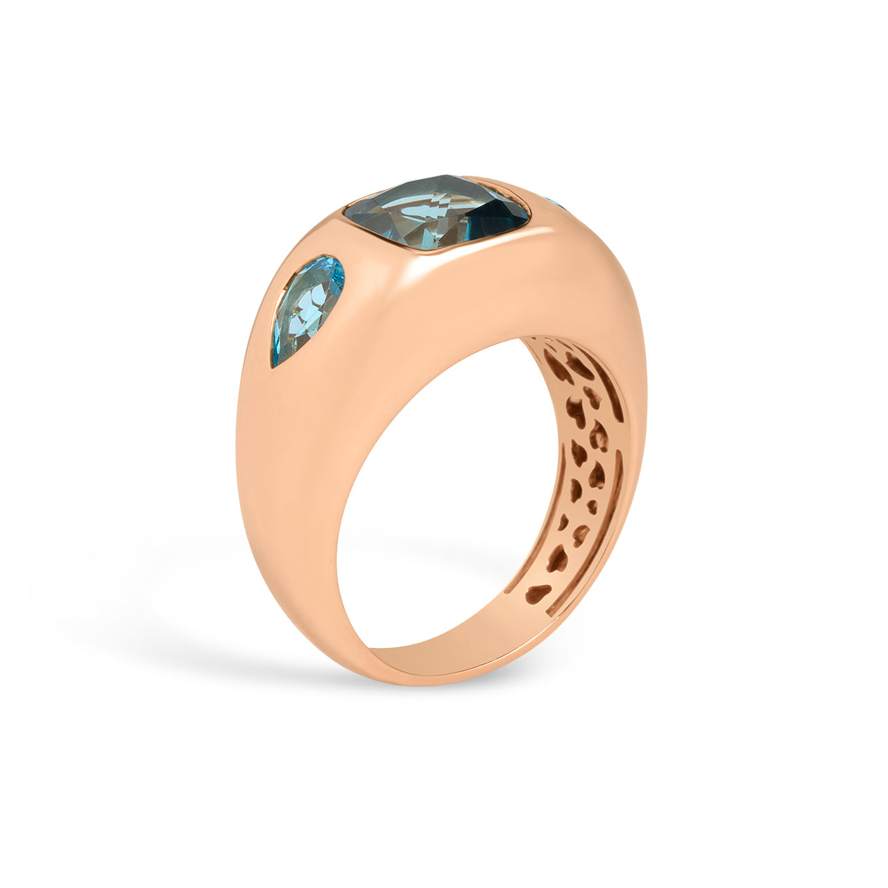 Blue Topaz Cushion & Pear 3 Stone Gypsy Ring