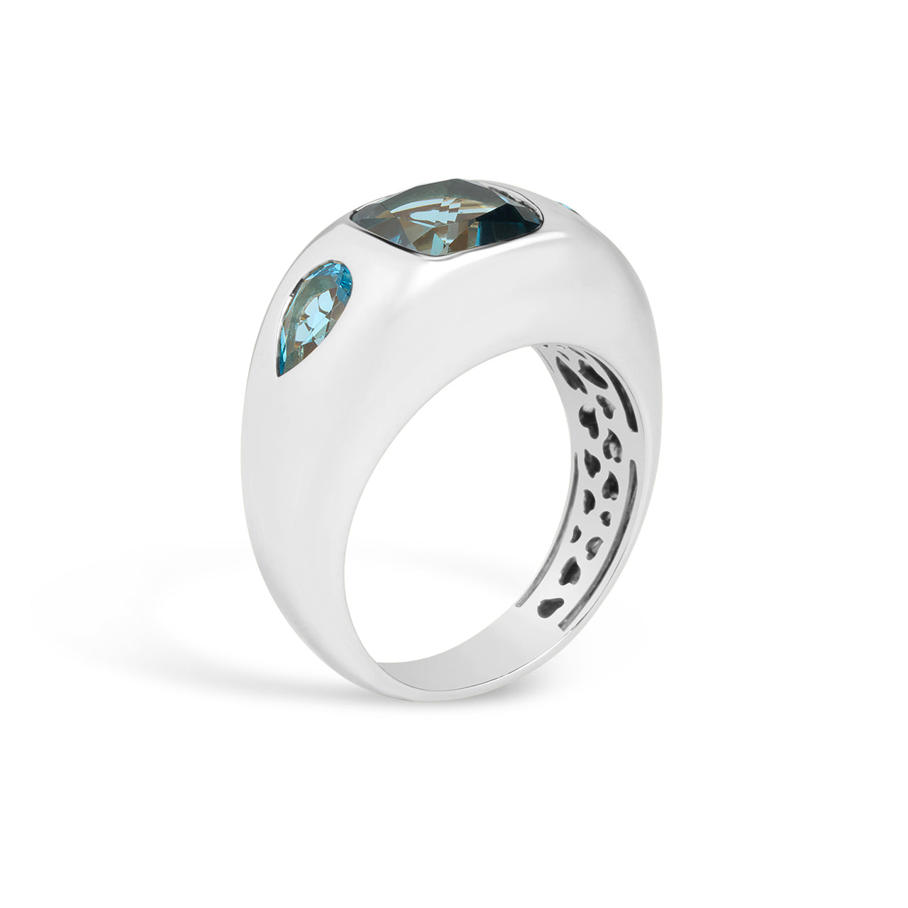 Blue Topaz Cushion & Pear 3 Stone Gypsy Ring