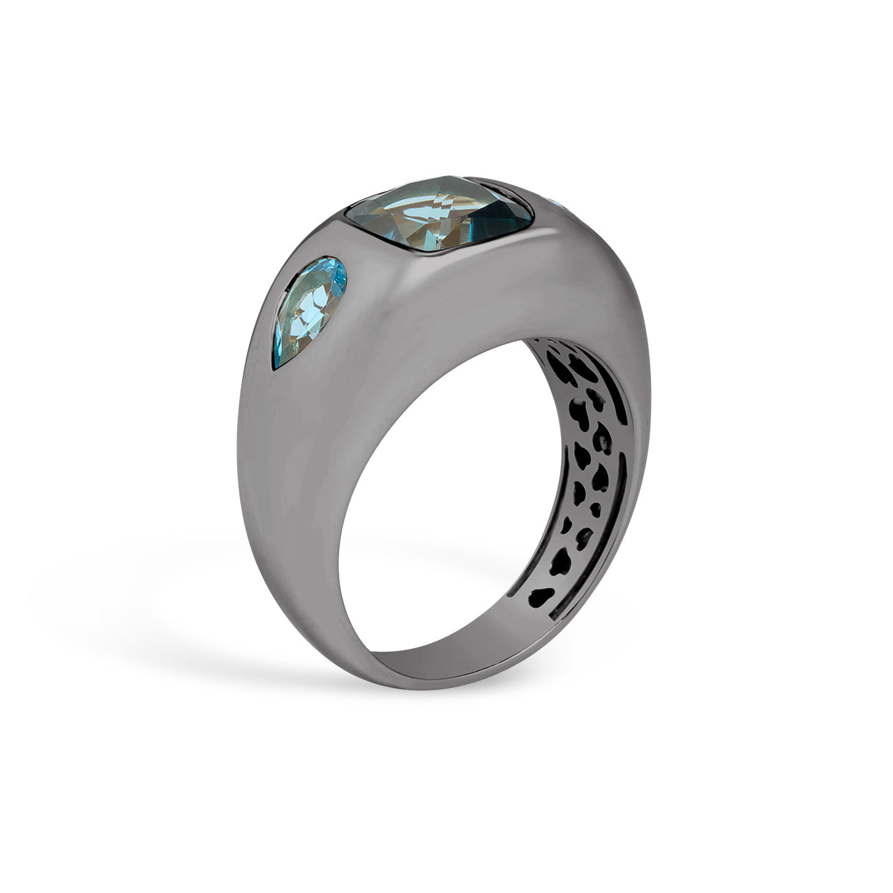 Blue Topaz Cushion & Pear 3 Stone Gypsy Ring