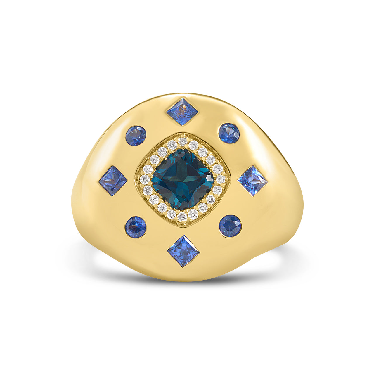 Blue Topaz & Diamond Royal Disc Ring