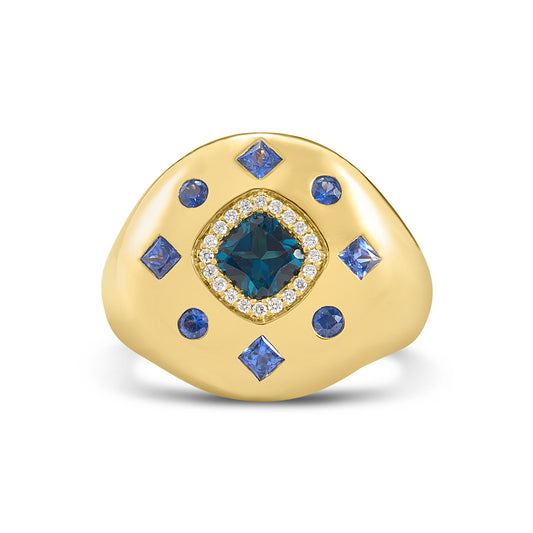 Blue Topaz & Diamond Royal Disc Ring