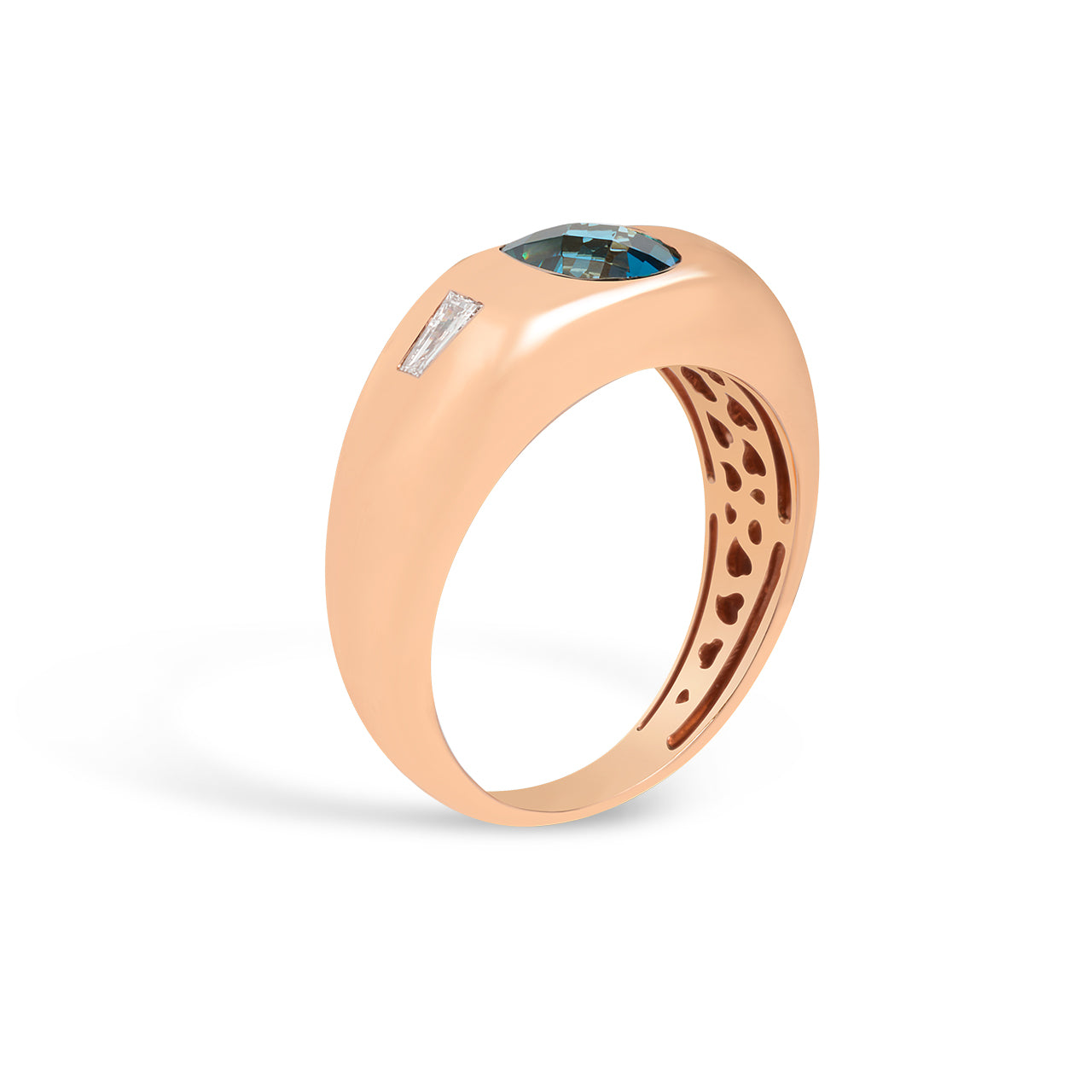 Blue Topaz & Diamond 3 Stone Gypsy Ring