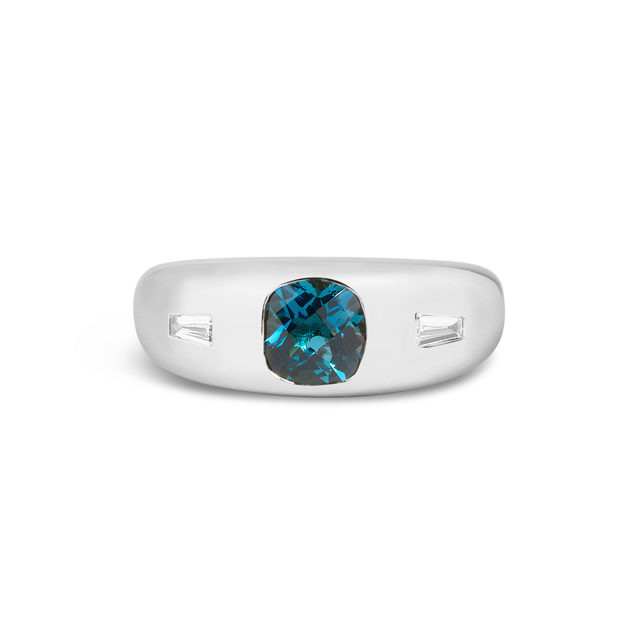 Blue Topaz & Diamond 3 Stone Gypsy Ring