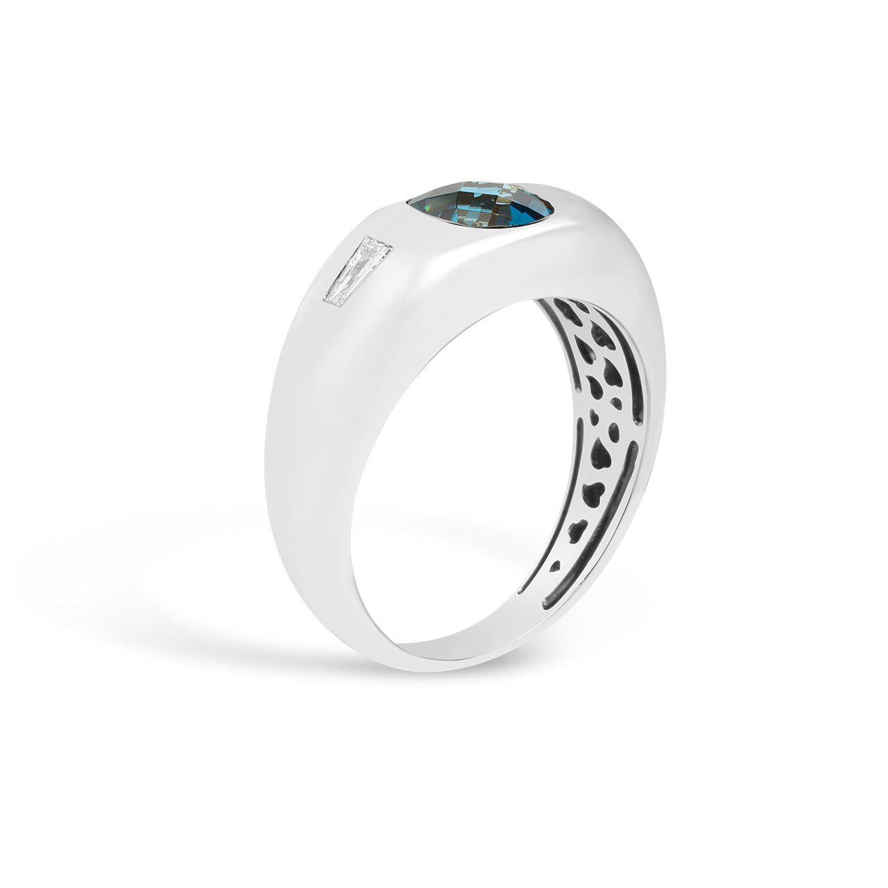 Blue Topaz & Diamond 3 Stone Gypsy Ring