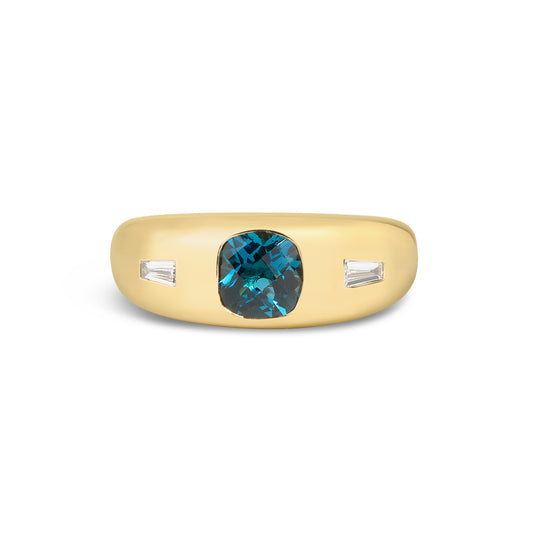 Blue Topaz & Diamond 3 Stone Gypsy Ring