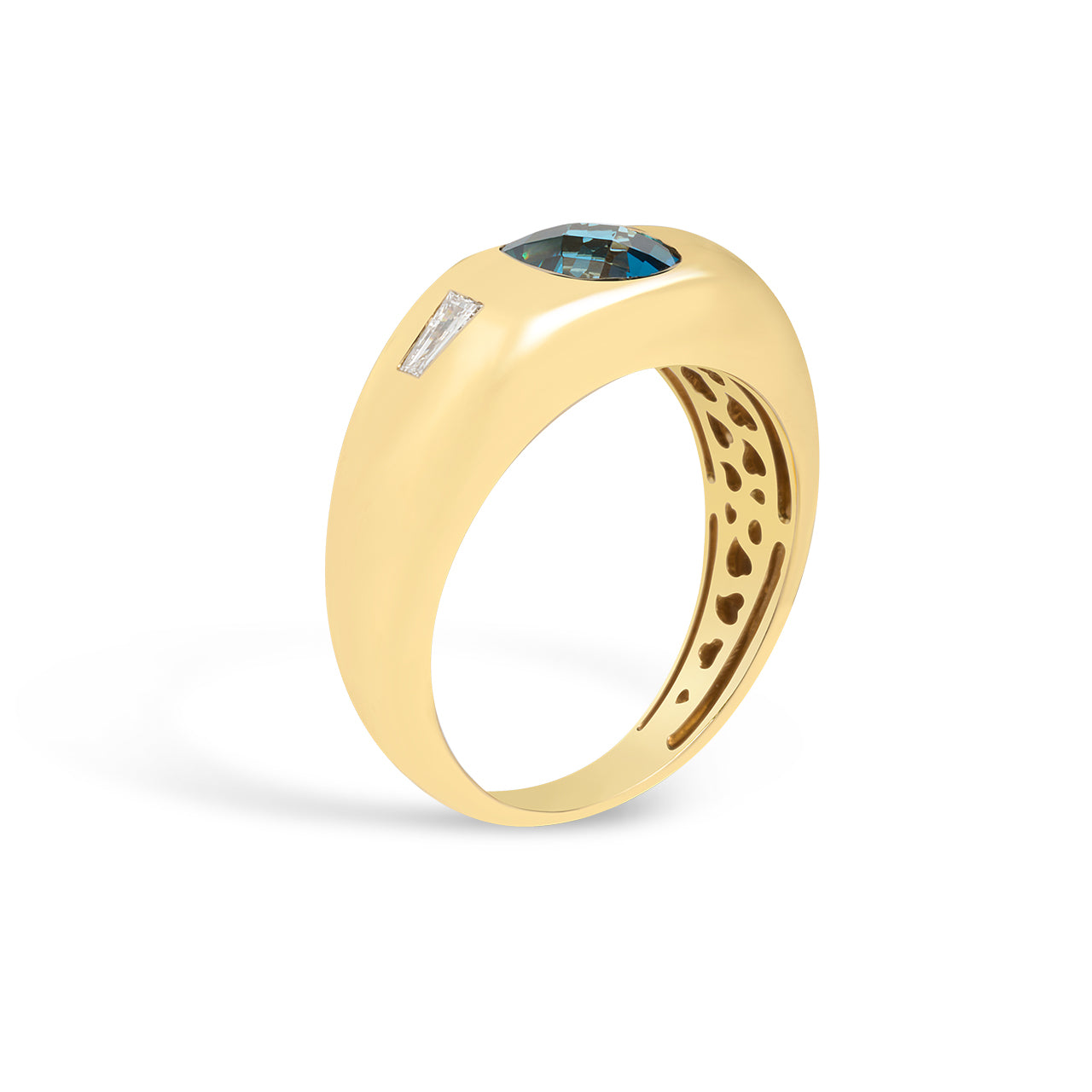 Blue Topaz & Diamond 3 Stone Gypsy Ring