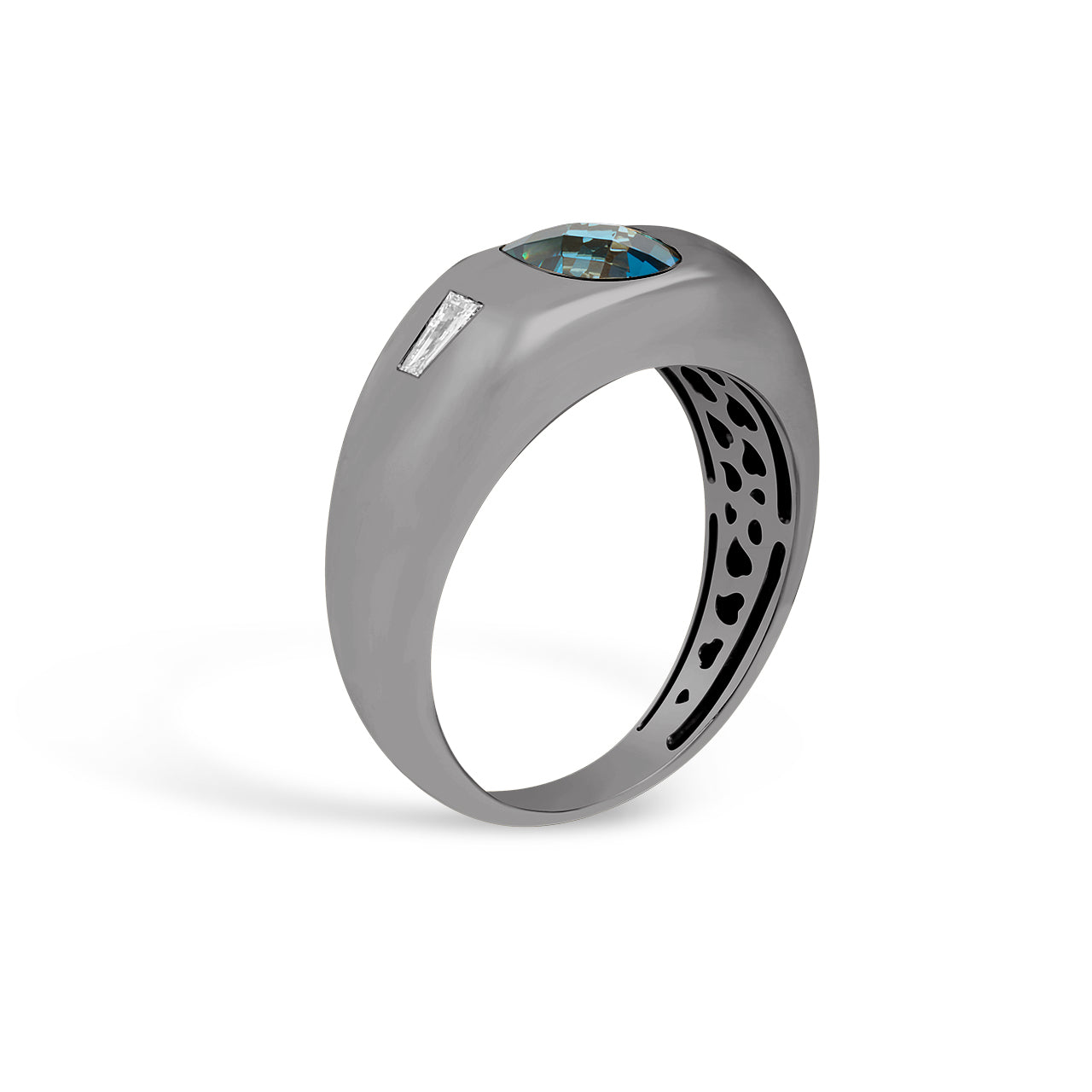 Blue Topaz & Diamond 3 Stone Gypsy Ring