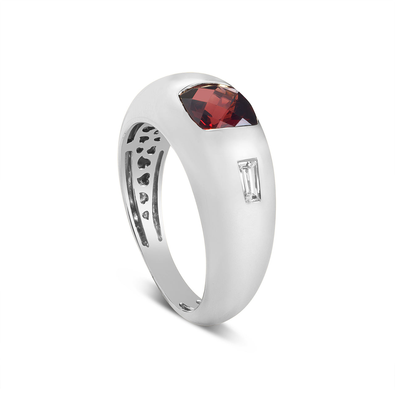 Garnet & Diamond 3 Stone Gypsy Ring
