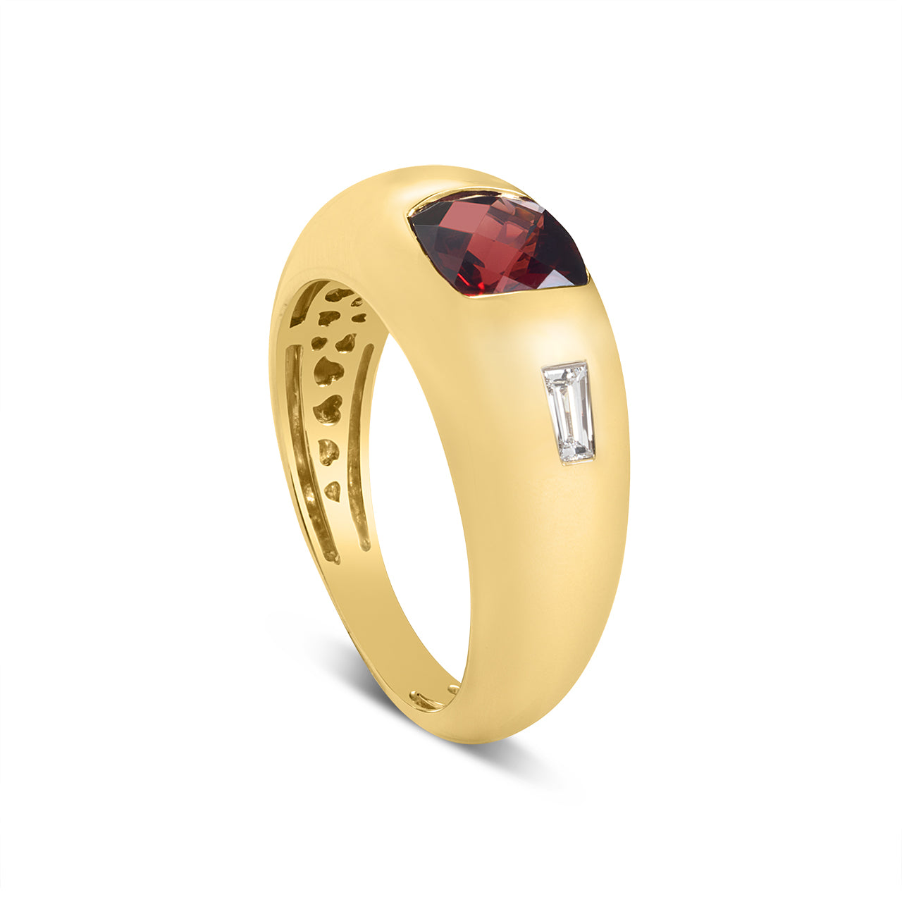 Garnet & Diamond 3 Stone Gypsy Ring