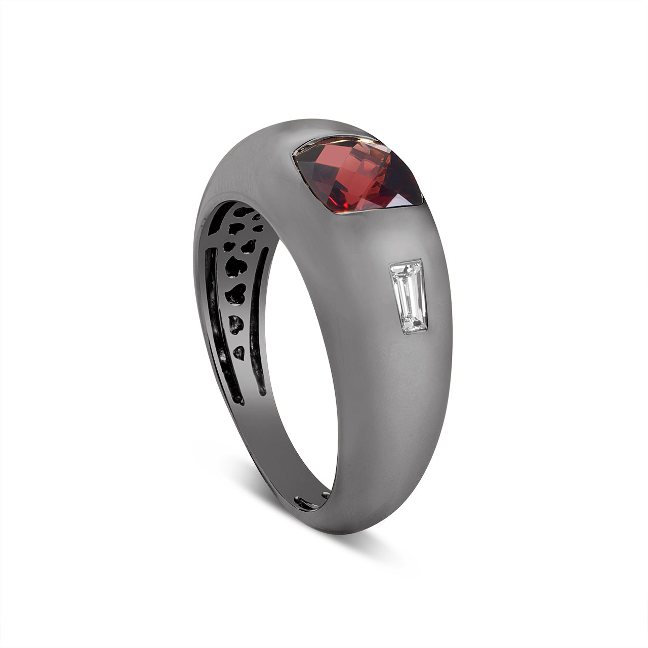 Garnet & Diamond 3 Stone Gypsy Ring