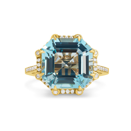 Blue Topaz Asscher & Diamond Ring