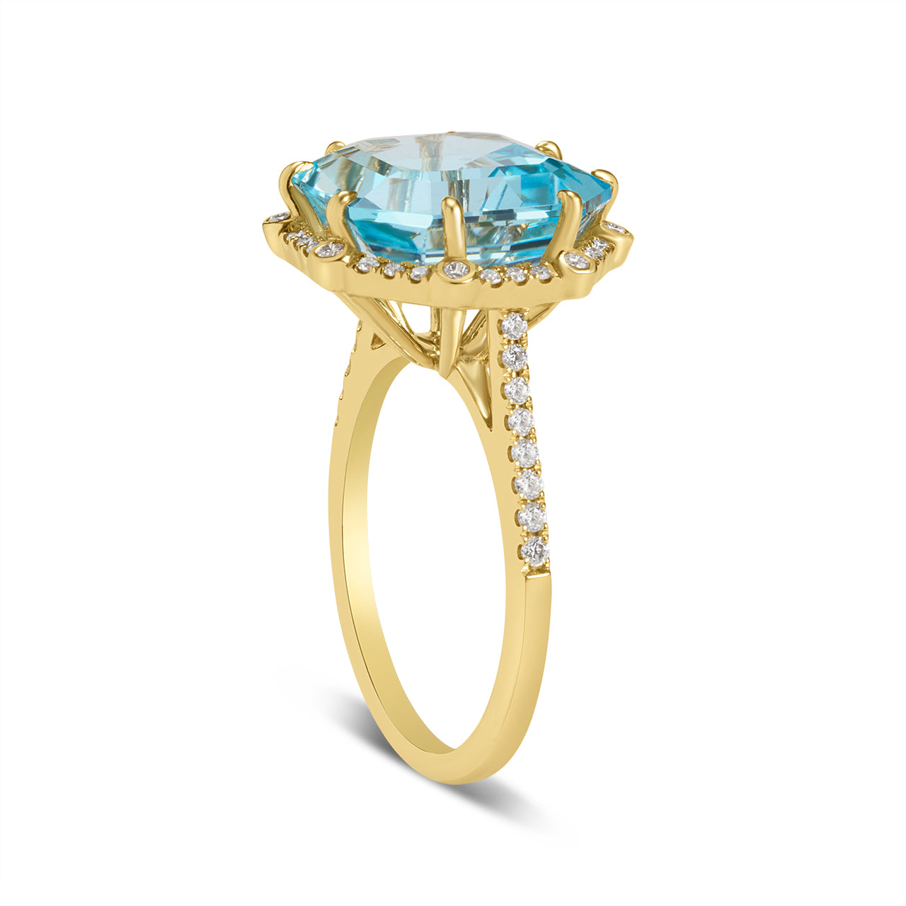Blue Topaz Asscher & Diamond Ring