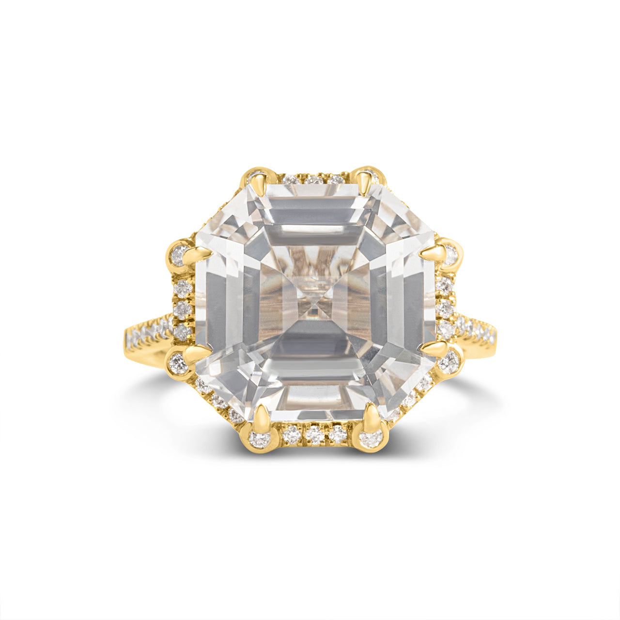 White Topaz Asscher & Diamond Ring