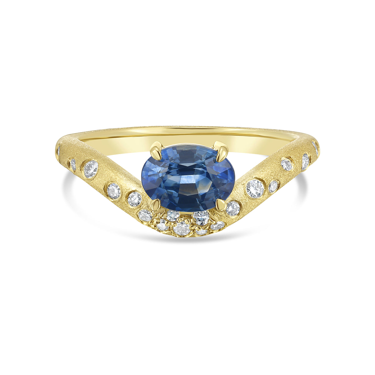 Montana Sapphire Oval & Diamond Confetti Offset Ring