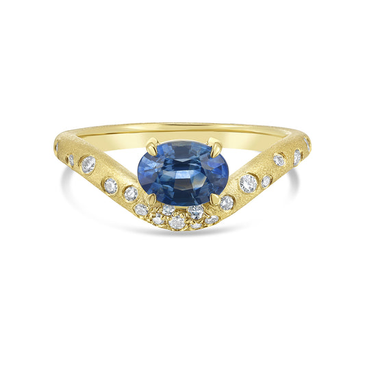 Montana Sapphire Oval & Diamond Confetti Offset Ring