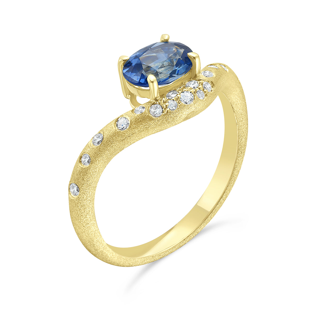 Montana Sapphire Oval & Diamond Confetti Offset Ring