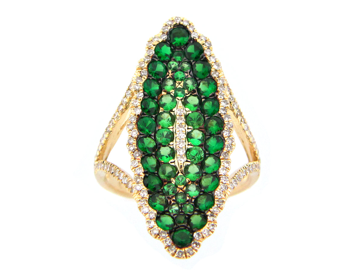 TSAVORITE & DIAMOND RING, 14KY (H)