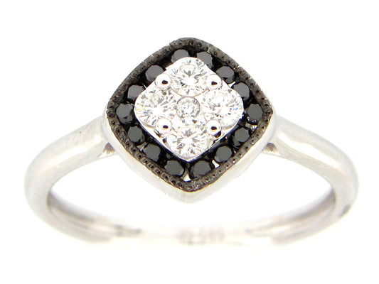 BLACK & WHTIE DIAMOND RING, 14KW (R)