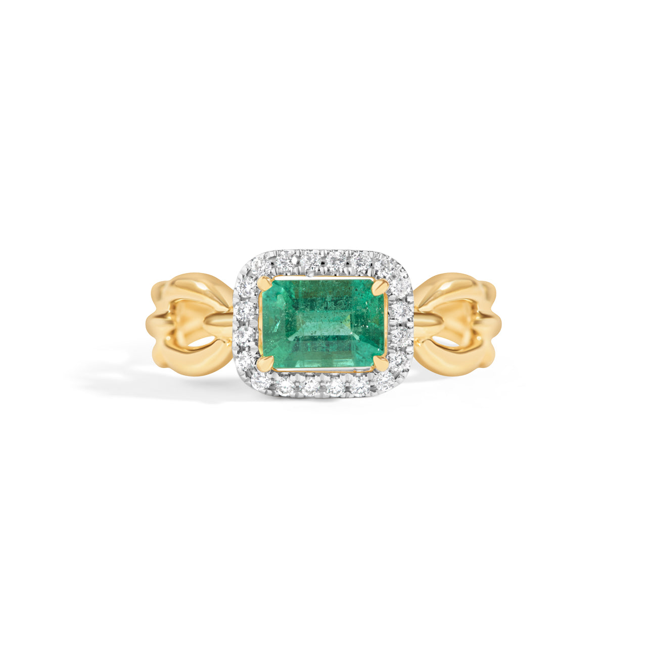 Emerald & Diamond Oval Link Ring