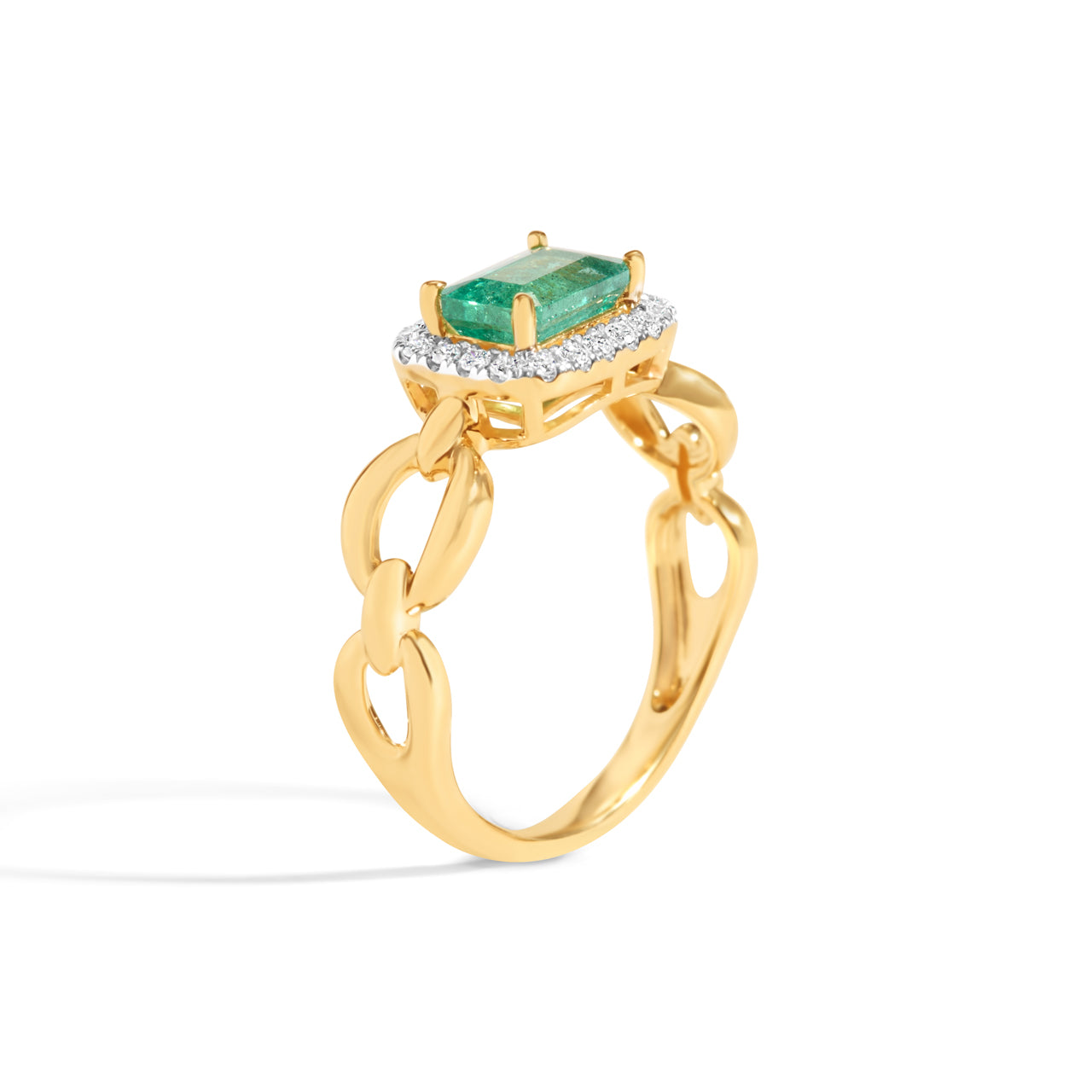 Emerald & Diamond Oval Link Ring