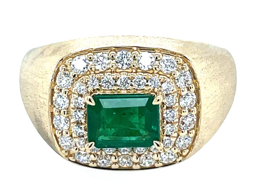 Emerald Diamond Double Halo Ring, 13mm Wide