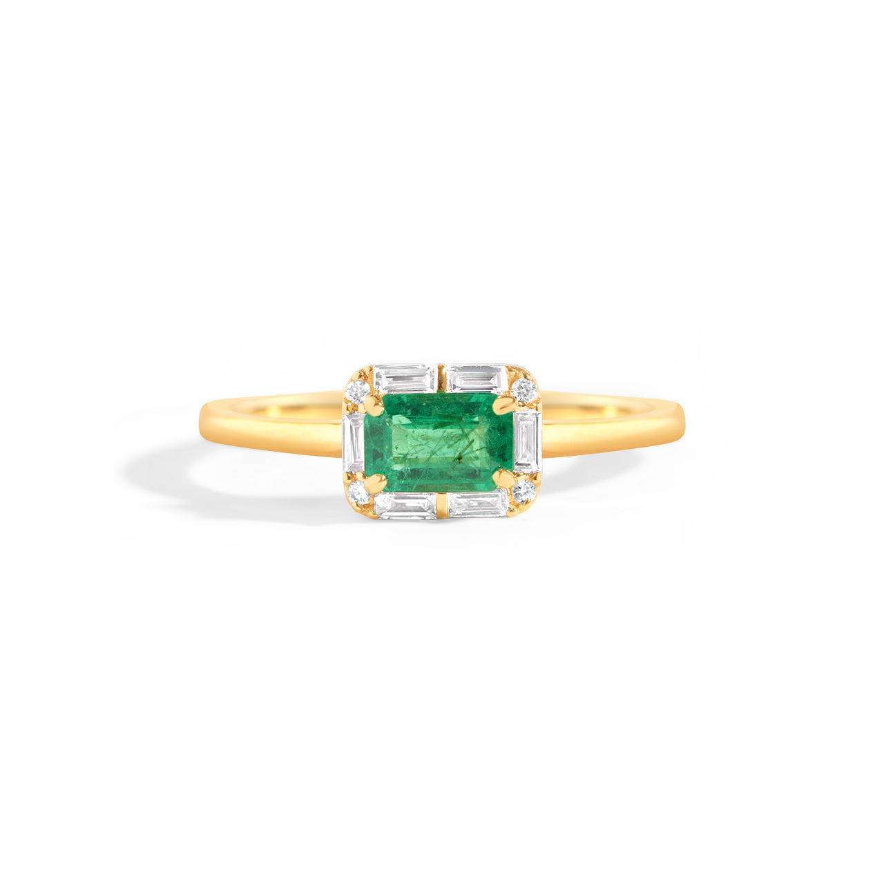 Emerald & Diamond East-West Ring
