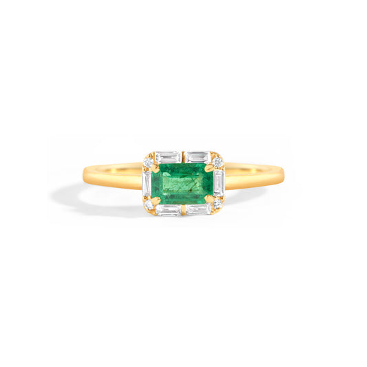 Emerald & Diamond East-West Ring