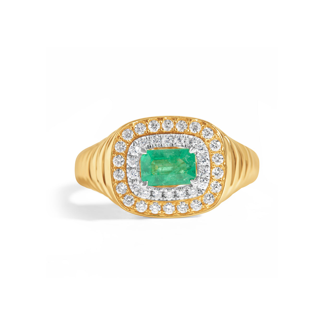 Emerald & Diamond East-West Fluted Ring