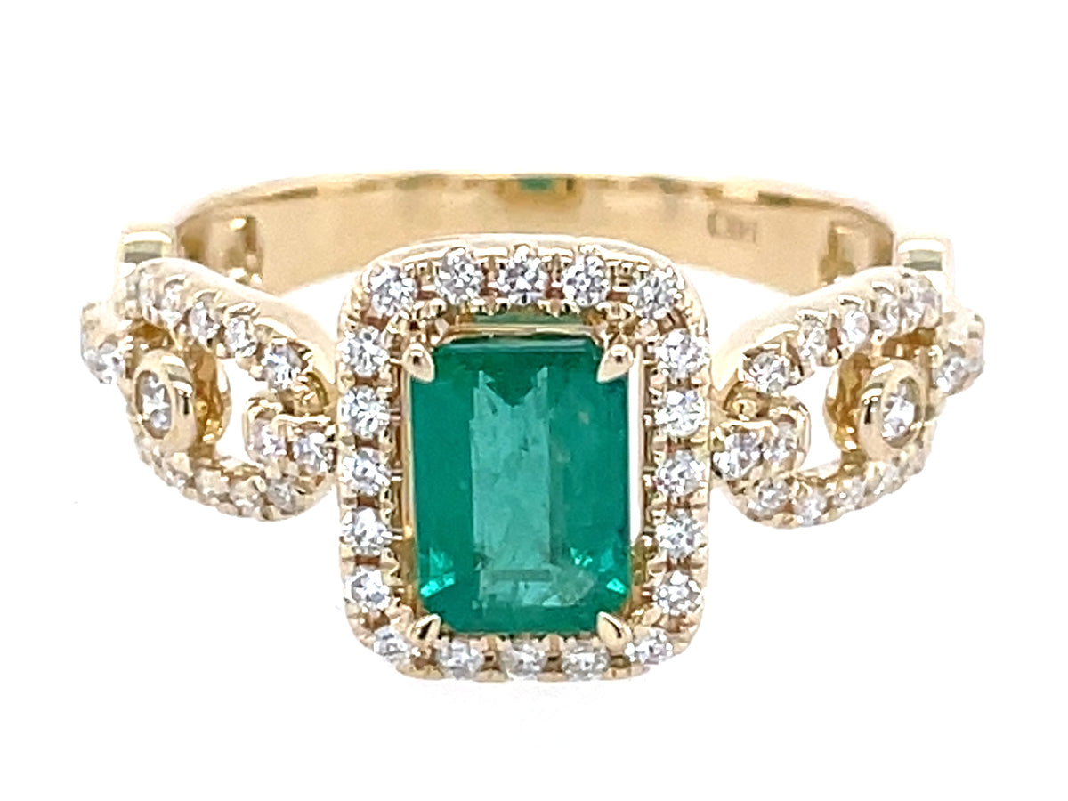 Emerald Diamond Halo Link Ring