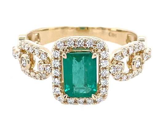 Emerald Diamond Halo Link Ring