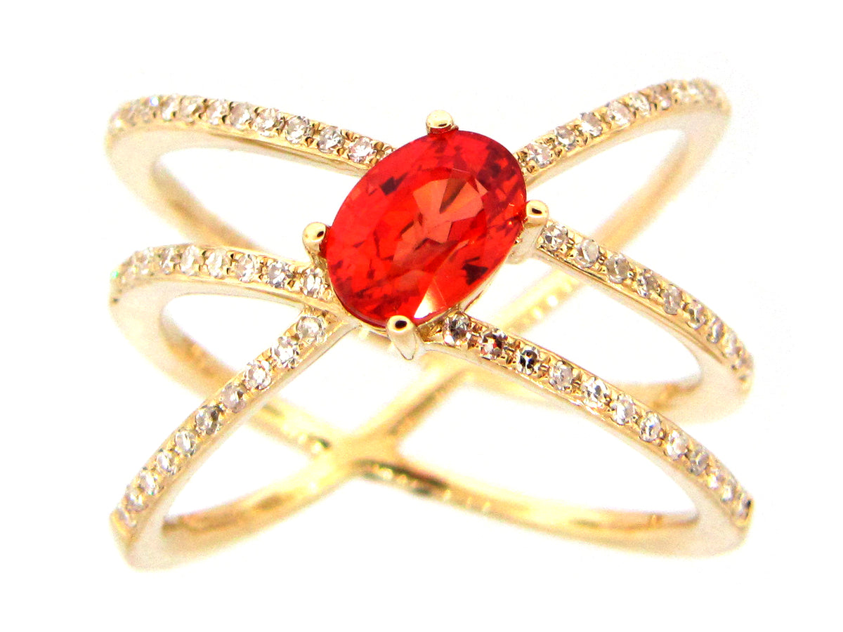 ORANGE SAPPHIRE & DIAMOND RING, 14KY (H/U)