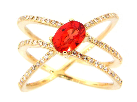 ORANGE SAPPHIRE & DIAMOND RING, 14KY (H/U)