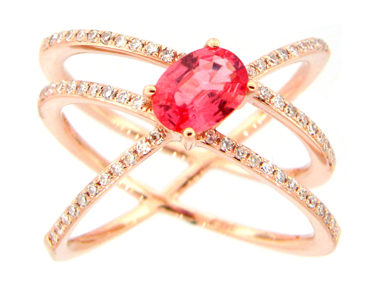 PINK ORANGE SAPPHIRE & DIAMOND RING, 14KR (H/U)