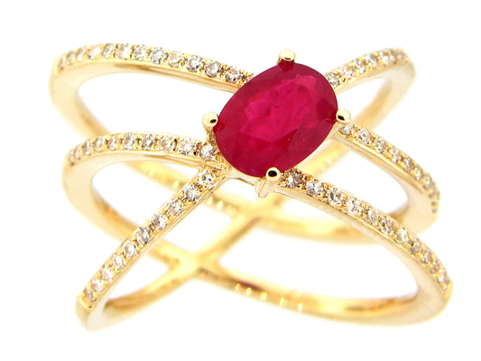 RUBY & DIAMOND RING, 14KY (H)