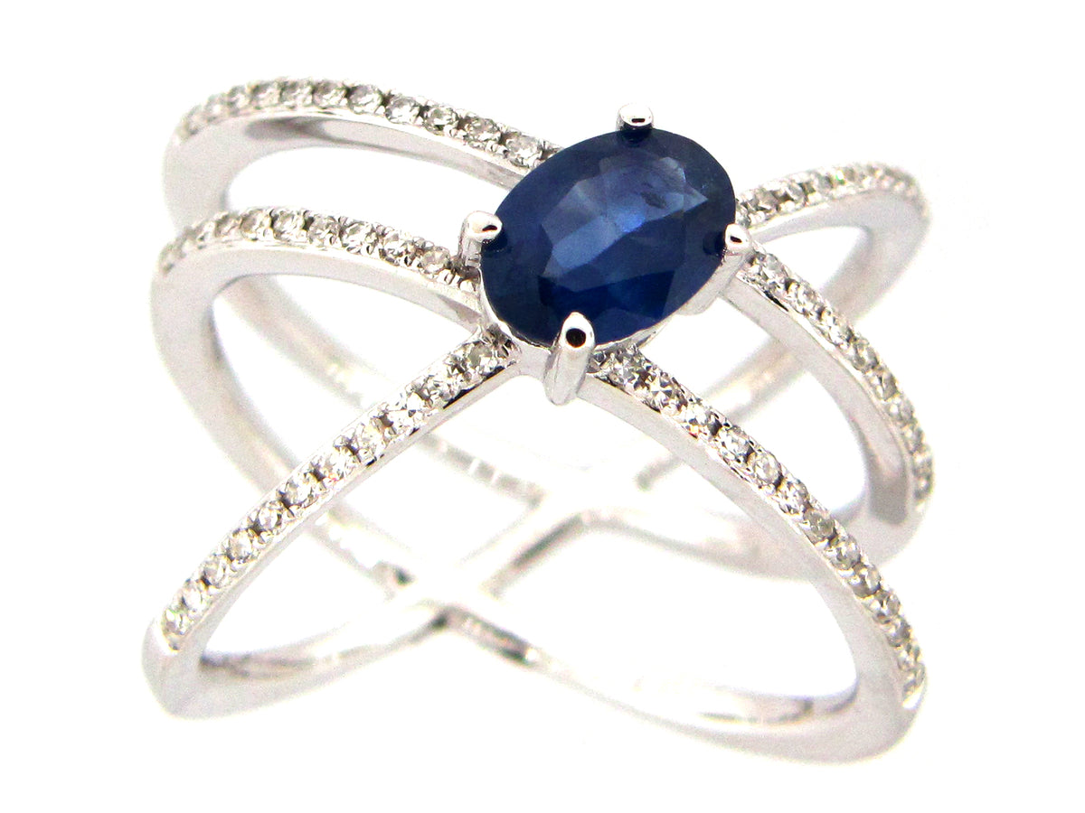 SAPPHIRE & DIAMOND RING, 14KW (H)