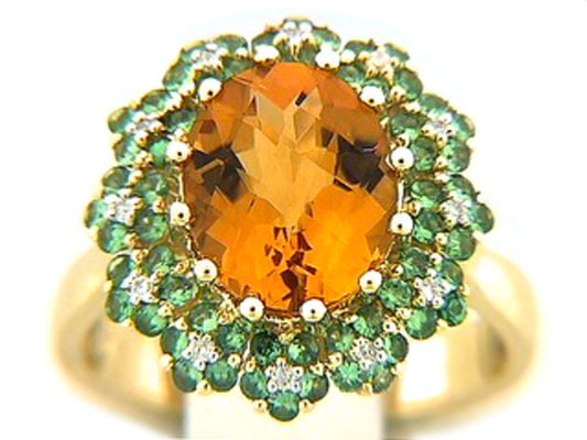 CHB CITRINE, TSAVORITE & DIAMOND RING, 18KY (H/N), C=4.10