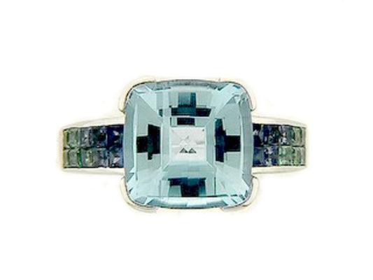 CHB BLUE TOPAZ, SAPPHIRE & TSAVORITE RING