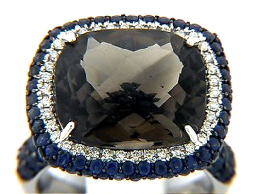 CHB SMOKEY QUARTZ, SAPPHIRE & DIAMOND RING