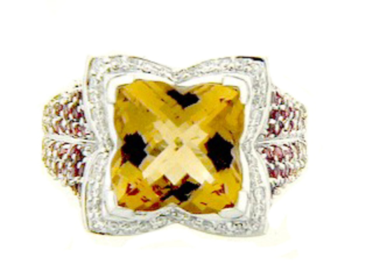 CITRINE, ORANGE, YELLOW SAPPHIRE & DIAMOND RING