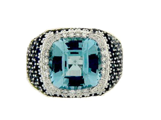 BLUE TOPAZ, SAPPHIRE & TSAVORITE & DIAMOND RING