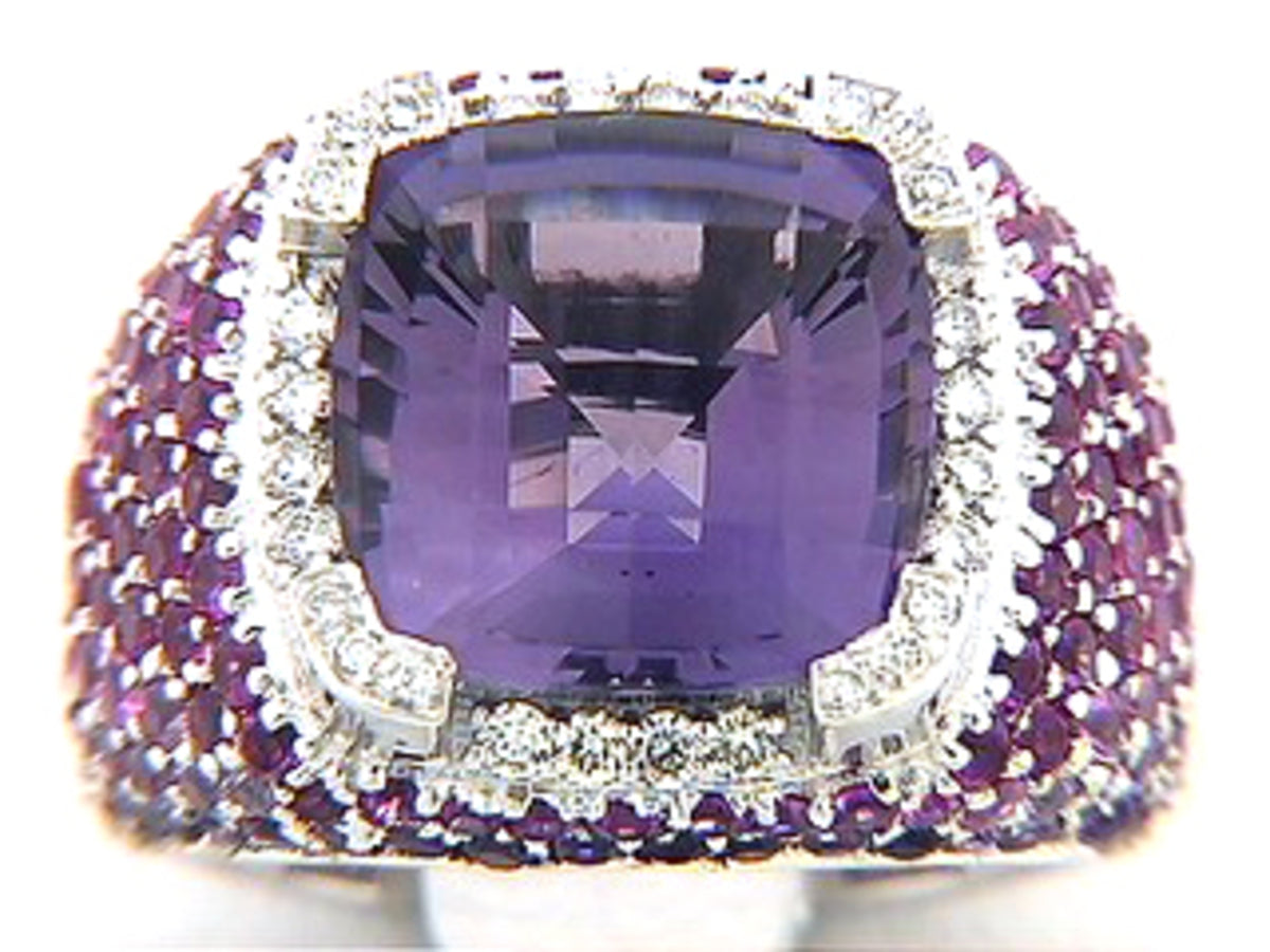 AMETHYST, PURPLE & PINK SAPPHIRE & DIAMOND RING