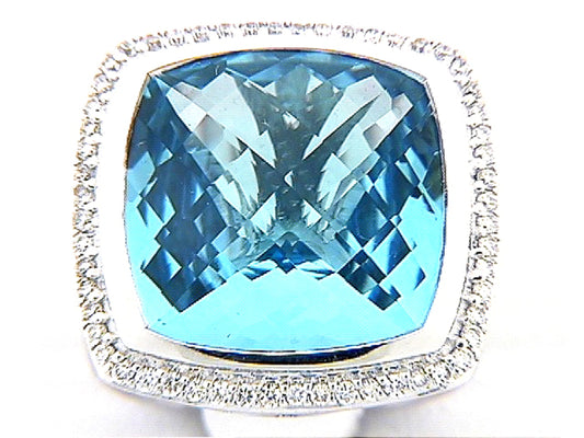 BLUE TOPAZ, SAPPHIRE & DIAMOND RING