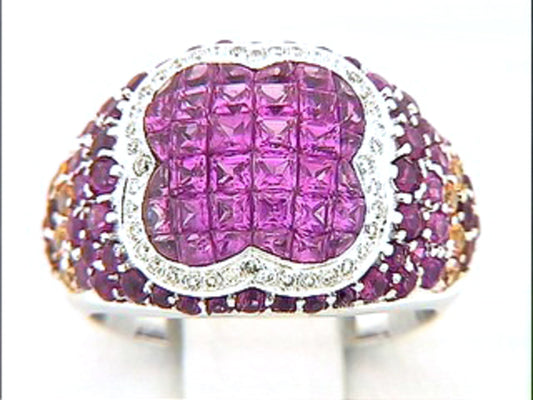 PINK, ORANGE SAPPHIRE & DIAMOND RING