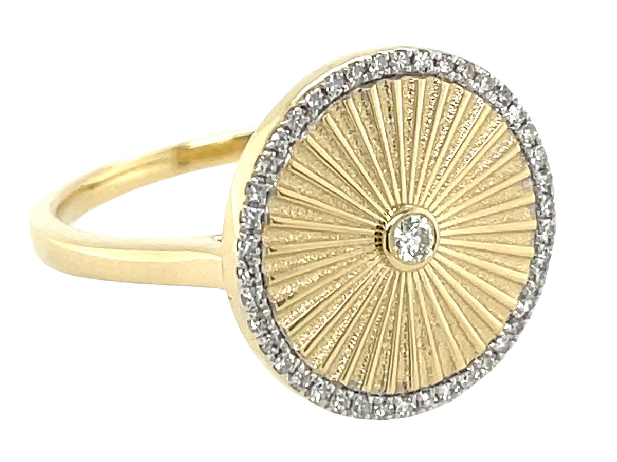 DIAMOND PLEATED ROUND DISC RING, 15MM