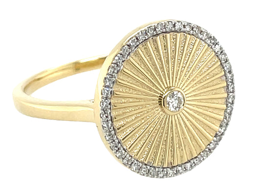 DIAMOND PLEATED ROUND DISC RING, 15MM