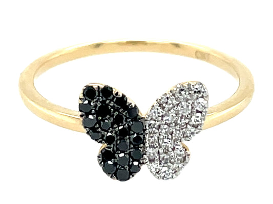 BLACK & WHITE DIAMOND BUTTERFLY HALF & HALF RING